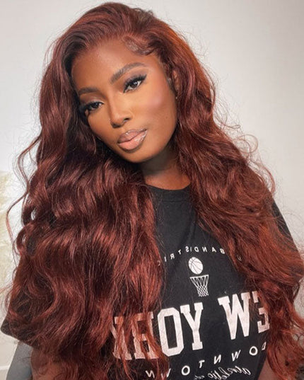 Junoda Wear & Go Pre Cut Lace Wig Reddish Brown Body Wave 6"x5" Quick & Easy Glueless Wig junoda