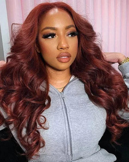 Junoda Wear & Go Pre Cut Lace Wig Reddish Brown Body Wave 6"x5" Quick & Easy Glueless Wig junoda