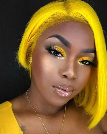 Junoda Yellow Bob Wig Brazilian Straight Virgin Human Hair Wigs Deals Party Hairstyles junoda