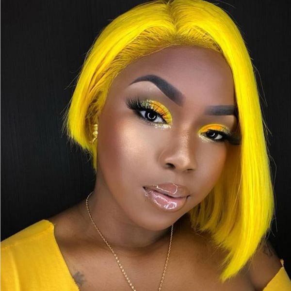 Junoda Yellow Bob Wig Brazilian Straight Virgin Human Hair Wigs Deals Party Hairstyles junoda