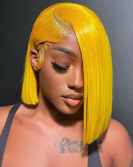 Junoda Yellow Bob Wig Brazilian Straight Virgin Human Hair Wigs Deals Party Hairstyles junoda