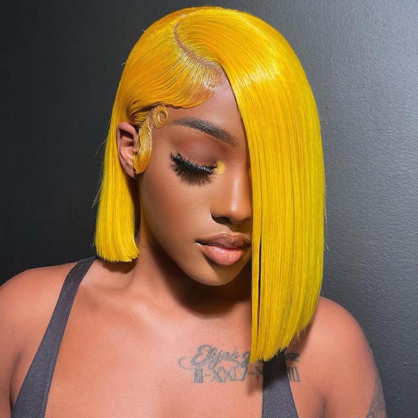 Junoda Yellow Bob Wig Brazilian Straight Virgin Human Hair Wigs Deals Party Hairstyles junoda