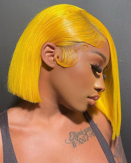 Junoda Yellow Bob Wig Brazilian Straight Virgin Human Hair Wigs Deals Party Hairstyles junoda