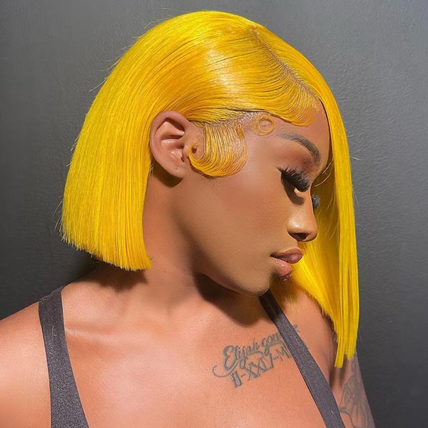 Junoda Yellow Bob Wig Brazilian Straight Virgin Human Hair Wigs Deals Party Hairstyles junoda
