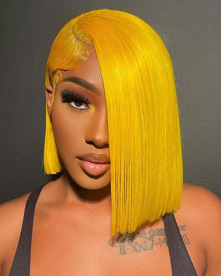Junoda Yellow Bob Wig Brazilian Straight Virgin Human Hair Wigs Deals Party Hairstyles junoda