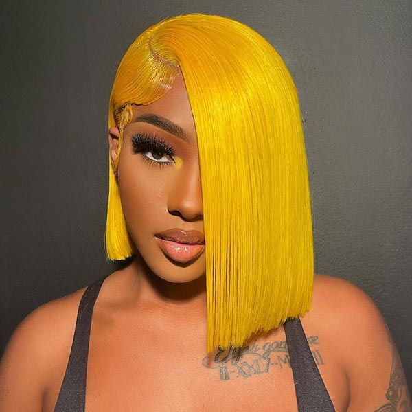 Junoda Yellow Bob Wig Brazilian Straight Virgin Human Hair Wigs Deals Party Hairstyles junoda