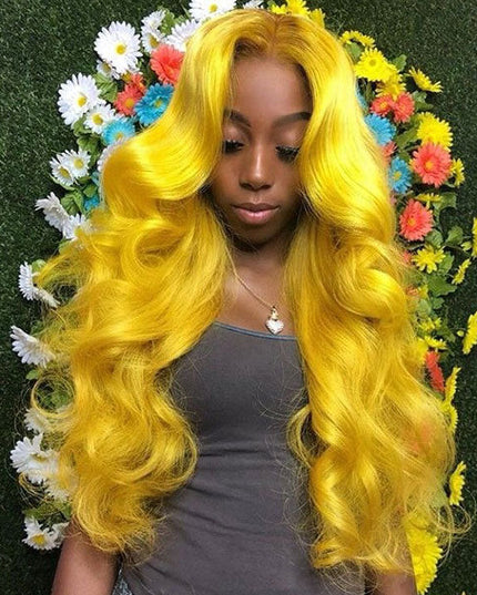 Junoda Yellow Body Wave Colored Fashion Human Hair Wigs 4x4 13x4 Transparent Lace Front Wig junoda