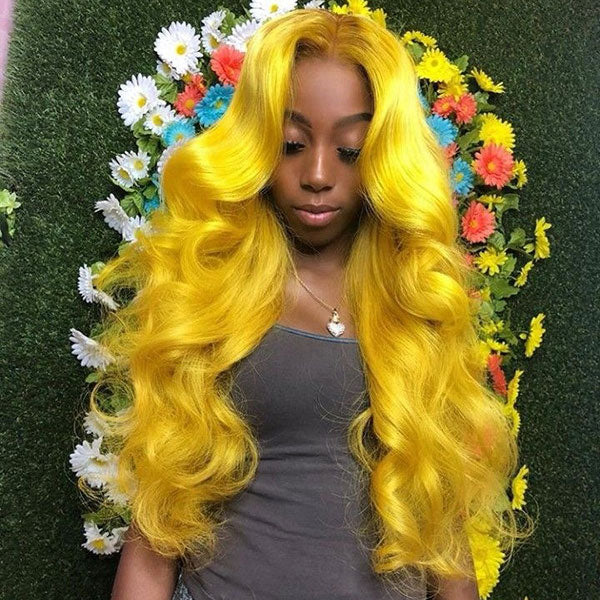 Junoda Yellow Body Wave Colored Fashion Human Hair Wigs 4x4 13x4 Transparent Lace Front Wig junoda