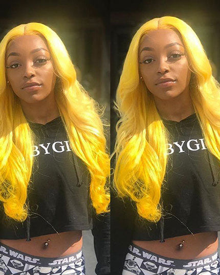 Junoda Yellow Body Wave Colored Fashion Human Hair Wigs 4x4 13x4 Transparent Lace Front Wig junoda