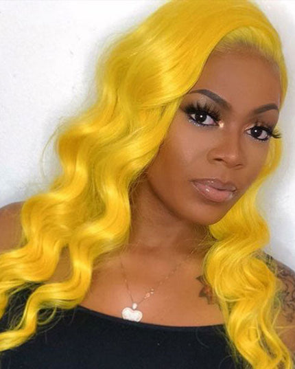 Junoda Yellow Body Wave Colored Fashion Human Hair Wigs 4x4 13x4 Transparent Lace Front Wig junoda