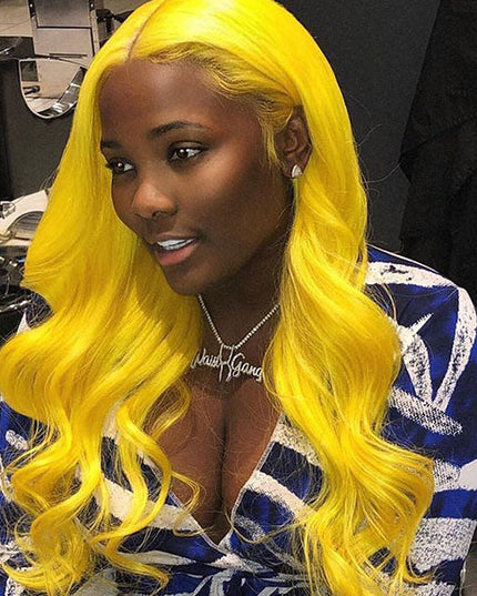 Junoda Yellow Body Wave Colored Fashion Human Hair Wigs 4x4 13x4 Transparent Lace Front Wig junoda