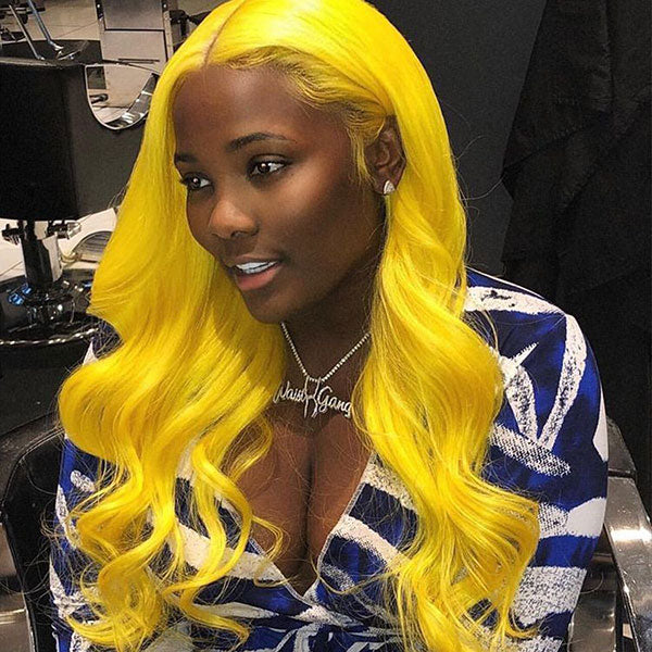 Junoda Yellow Body Wave Colored Fashion Human Hair Wigs 4x4 13x4 Transparent Lace Front Wig junoda