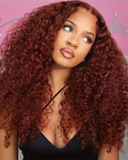 [BOGO] Junoda Pre-Cut Lace Reddish Brown Jerry Curly Quick & Easy Wear Go Glueless Wig junoda