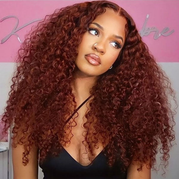 [BOGO] Junoda Pre-Cut Lace Reddish Brown Jerry Curly Quick & Easy Wear Go Glueless Wig junoda