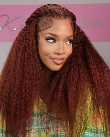 Kashia Jabre Love halssa JustJazzy Recommend Junoda Reddish Brown Kinky Straight Lace Front Wig Auburn Copper Color Yaki Coarse Human Hair Wigs junoda