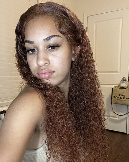 TikToker helovehimsumkatie Same Color 30 Water Wave Wig Ginger Brown Wet And Wavy Human Hair Lace Front Wig Junoda junoda