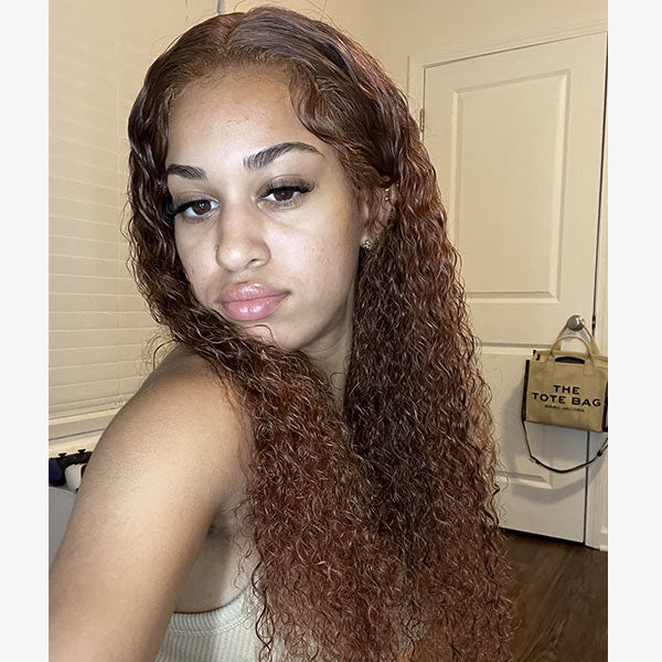 TikToker helovehimsumkatie Same Color 30 Water Wave Wig Ginger Brown Wet And Wavy Human Hair Lace Front Wig Junoda junoda
