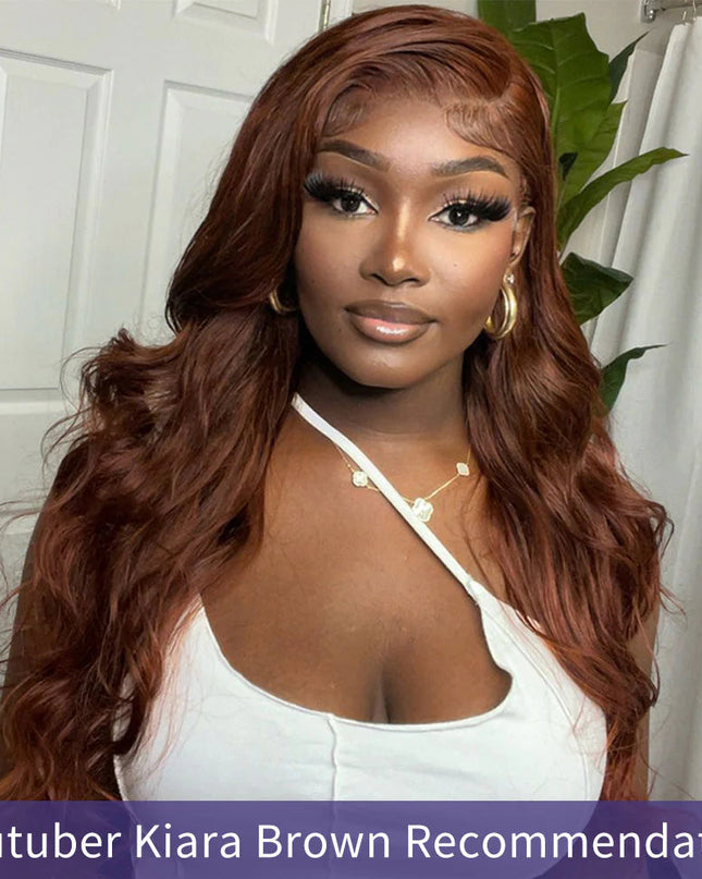 Reddish Brown & Ginger Brown Body Wave Wigs 4x4 Pre Cut Lace Wig Curly Human Hair Wear & Go Wig cs1 junoda