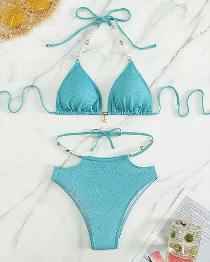 Lake Blue Glitter Jasmine Princess Bikini Swimwear | ZAKAPOP
