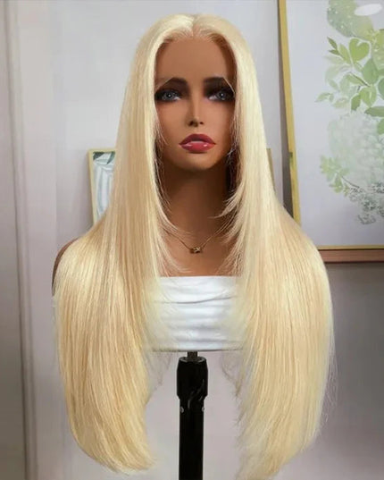 Layered Cut Blonde Pre Plucked Glueless Straight 5x5 13x4 Transparent Lace Wigs junoda