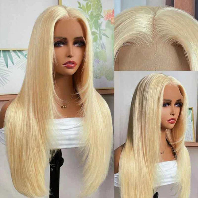 Layered Cut Blonde Pre Plucked Glueless Straight 5x5 13x4 Transparent Lace Wigs junoda