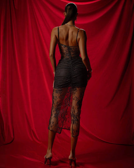 Love Affair Black Lace Midi Dress With Silk Cups