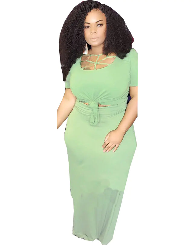 Plus Size Hollow Neck Two-Piece Dress Set