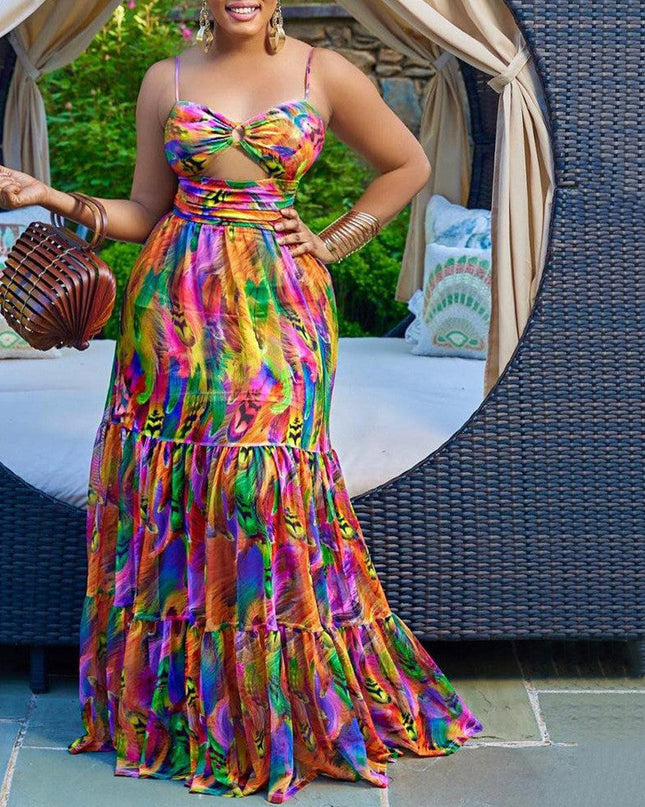 Summer Women Clothing Sexy Strap Dress Printed Sleeveless Backless Maxi Dress