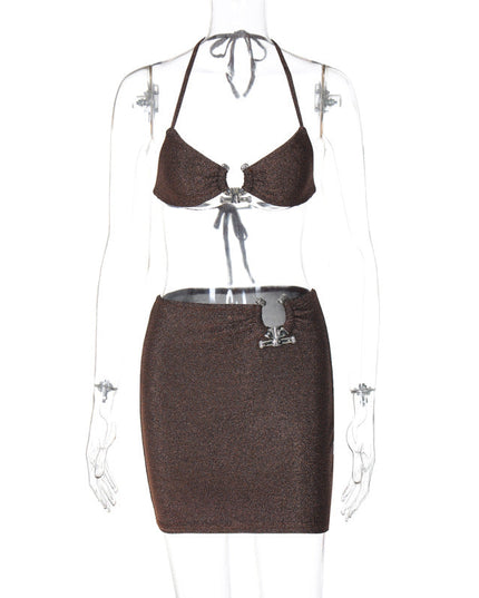 Summer New Night Club Style Sexy Lace-up Chest-wrapped Hip Skirt Two-piece Suit
