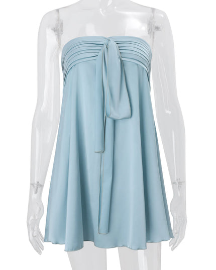 Women Clothing Spring Sexy Street Satin Tube Top Strap Solid Color Sleeveless Dress