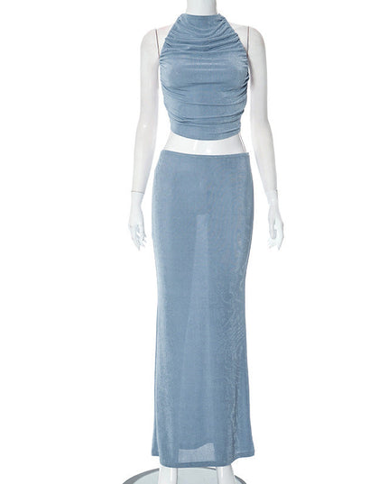 Sleeveless Halter Long Skirt Set