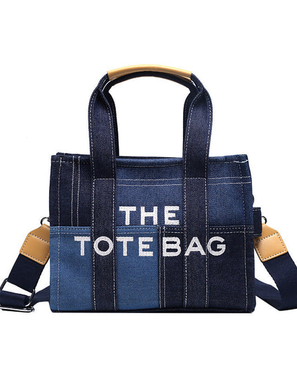 Women's Embroidered Letters Denim Blue Retro Patchwork Crossbody Bags Rirati