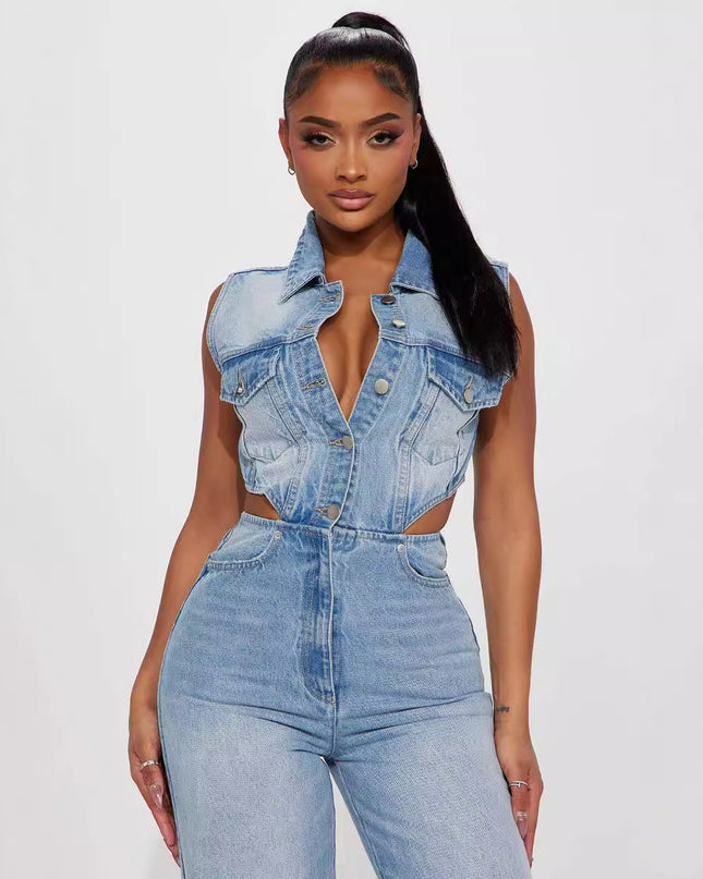 Denim Straight Leg Jumpsuit