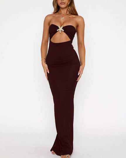 Summer Arrival Women Tube Top Hollow Out Cutout Slim Fit Backless Starfish Decorative Dress