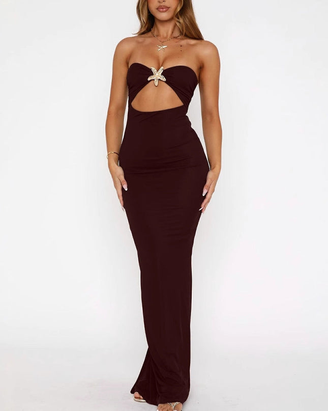 Summer Arrival Women Tube Top Hollow Out Cutout Slim Fit Backless Starfish Decorative Dress