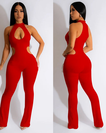 Women's Solid Color Sexy Halter Hollow-out Jumpsuit