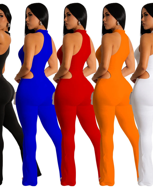 Women's Solid Color Sexy Halter Hollow-out Jumpsuit