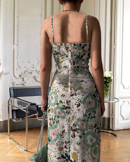 Women's Printed Backless Slit Sling Dress FitiqueFit