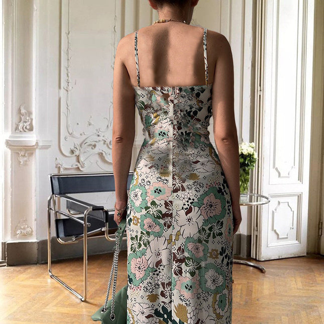Women's Printed Backless Slit Sling Dress FitiqueFit