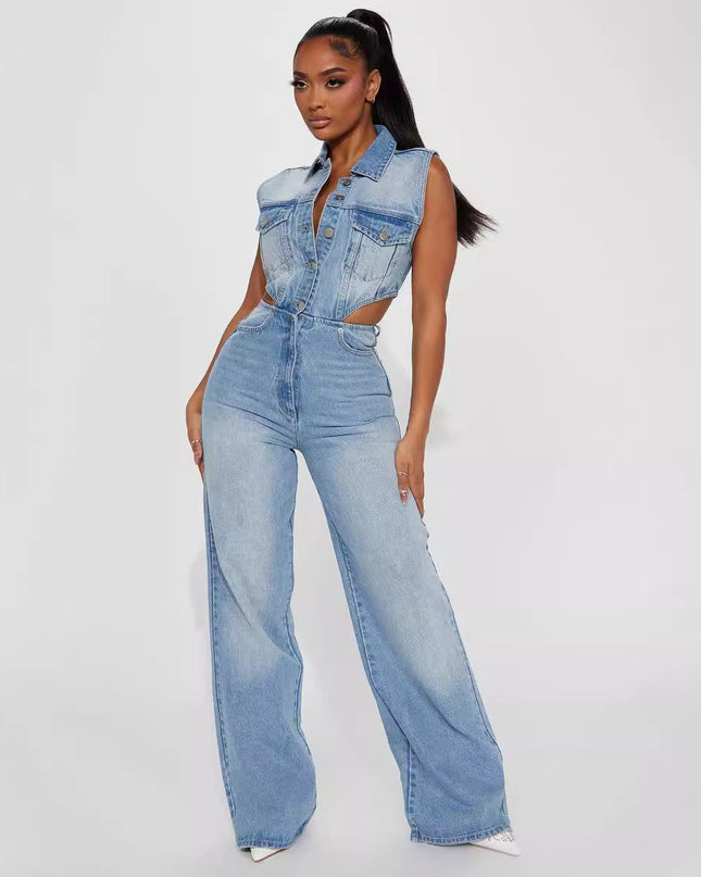 Denim Straight Leg Jumpsuit