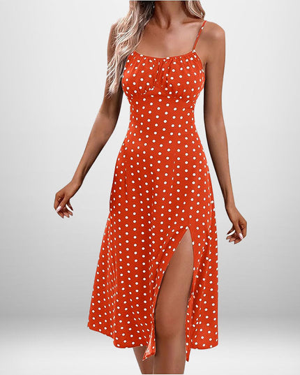 European And American Amazon New Women's Fashion Printed Self-tie Slit Sling Dress