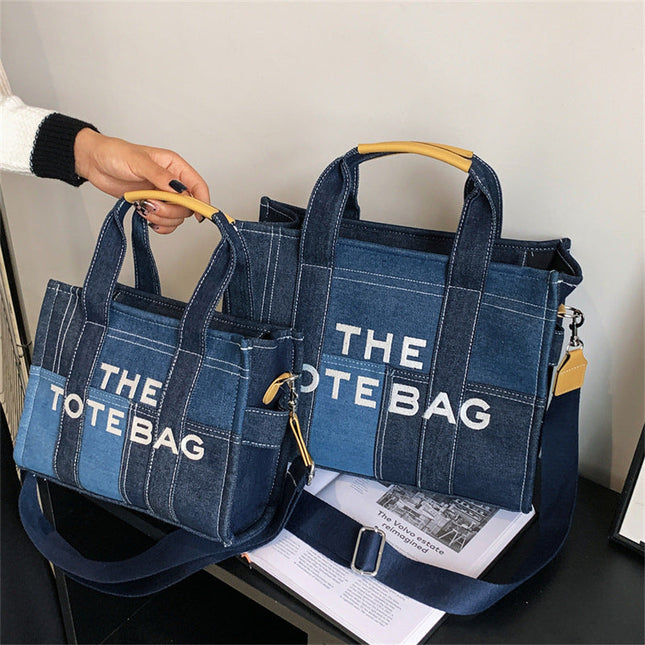Women's Embroidered Letters Denim Blue Retro Patchwork Crossbody Bags Rirati