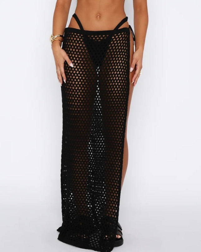 Women's Beach Sun Protection Hollow Out See-through High Slit Skirt