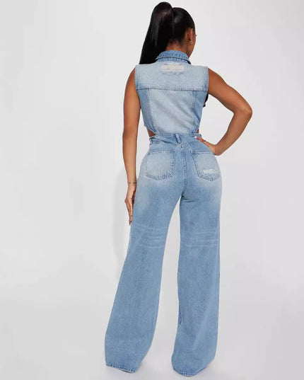 Denim Straight Leg Jumpsuit