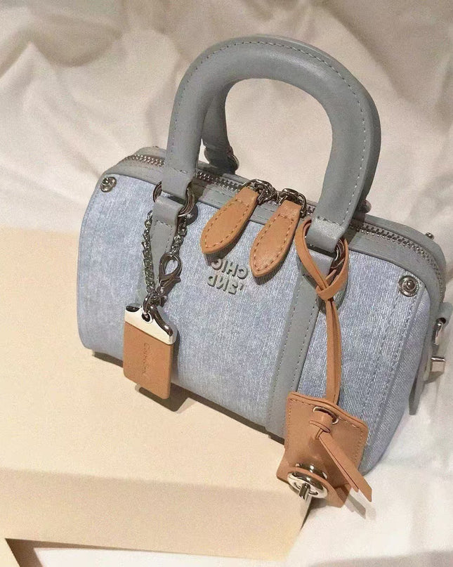 Women's Trendy Platinum Blue Sea Area Pillow Shoulder Bags Rirati