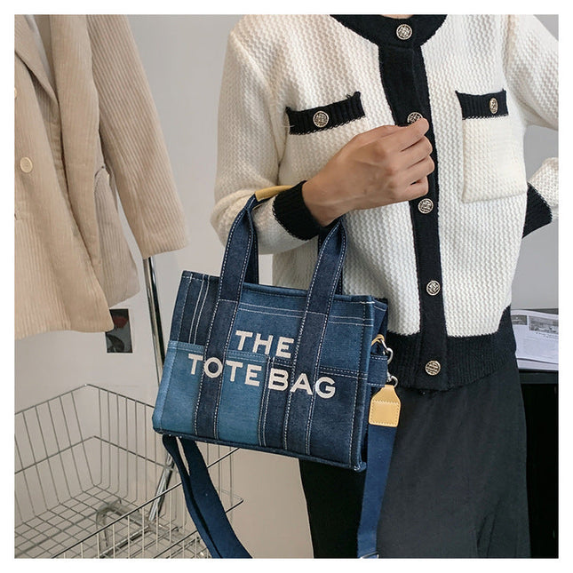 Women's Embroidered Letters Denim Blue Retro Patchwork Crossbody Bags Rirati
