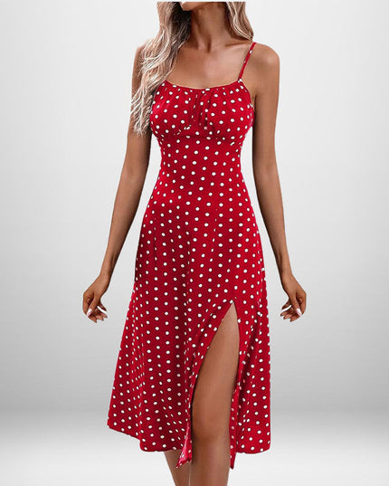 European And American Amazon New Women's Fashion Printed Self-tie Slit Sling Dress
