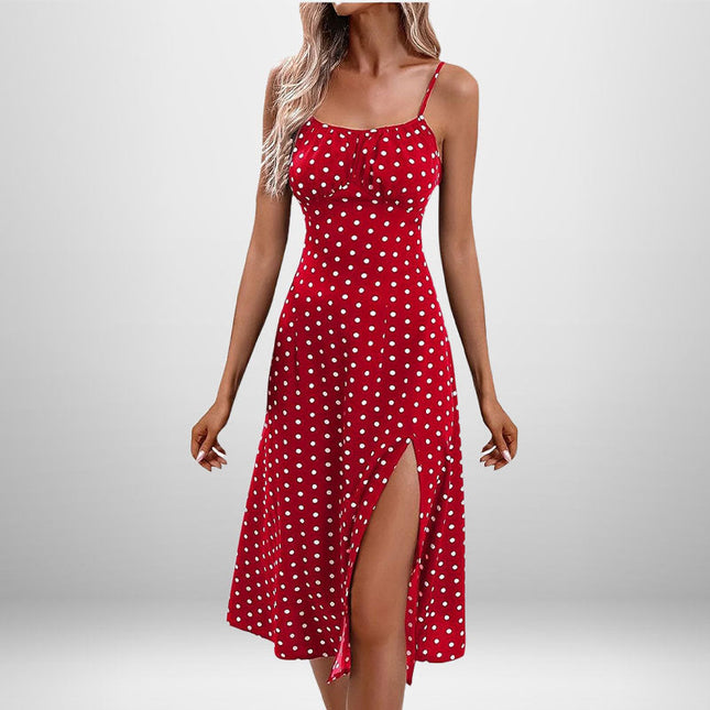 European And American Amazon New Women's Fashion Printed Self-tie Slit Sling Dress