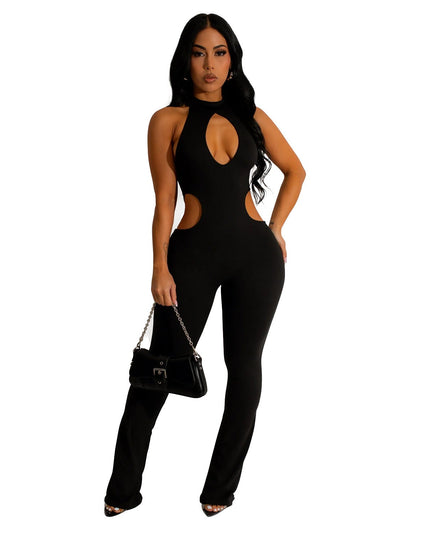 Women's Solid Color Sexy Halter Hollow-out Jumpsuit