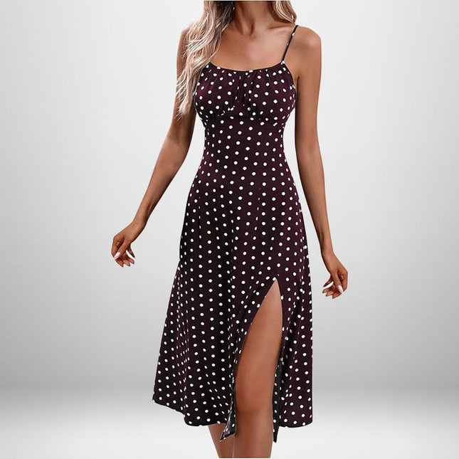 European And American Amazon New Women's Fashion Printed Self-tie Slit Sling Dress